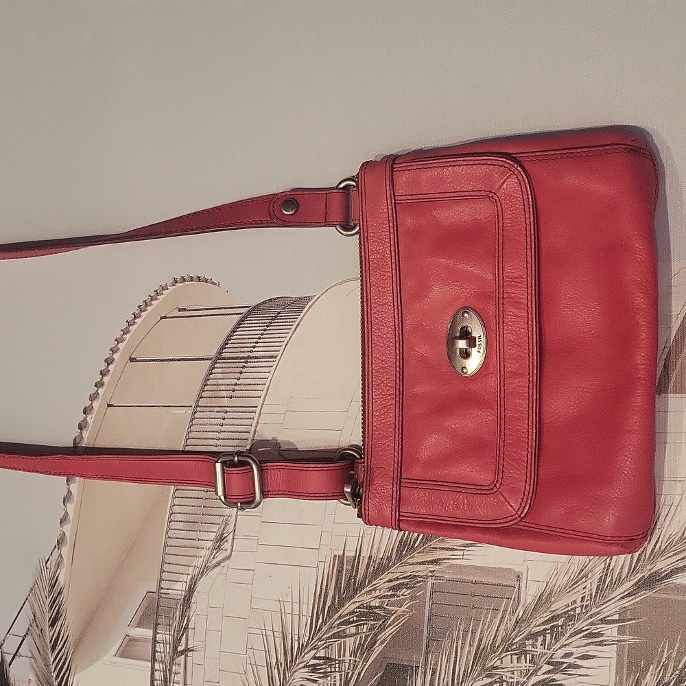 FOSSIL Red Pink Leather Cross-body Purse